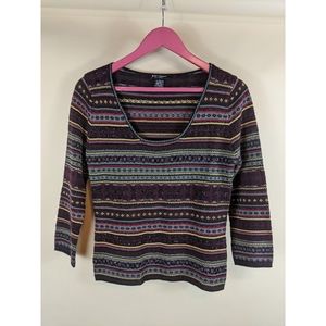 Vintage Betsey Johnson New York Striped Beaded Scoop Neck Sweater 90s Y2K